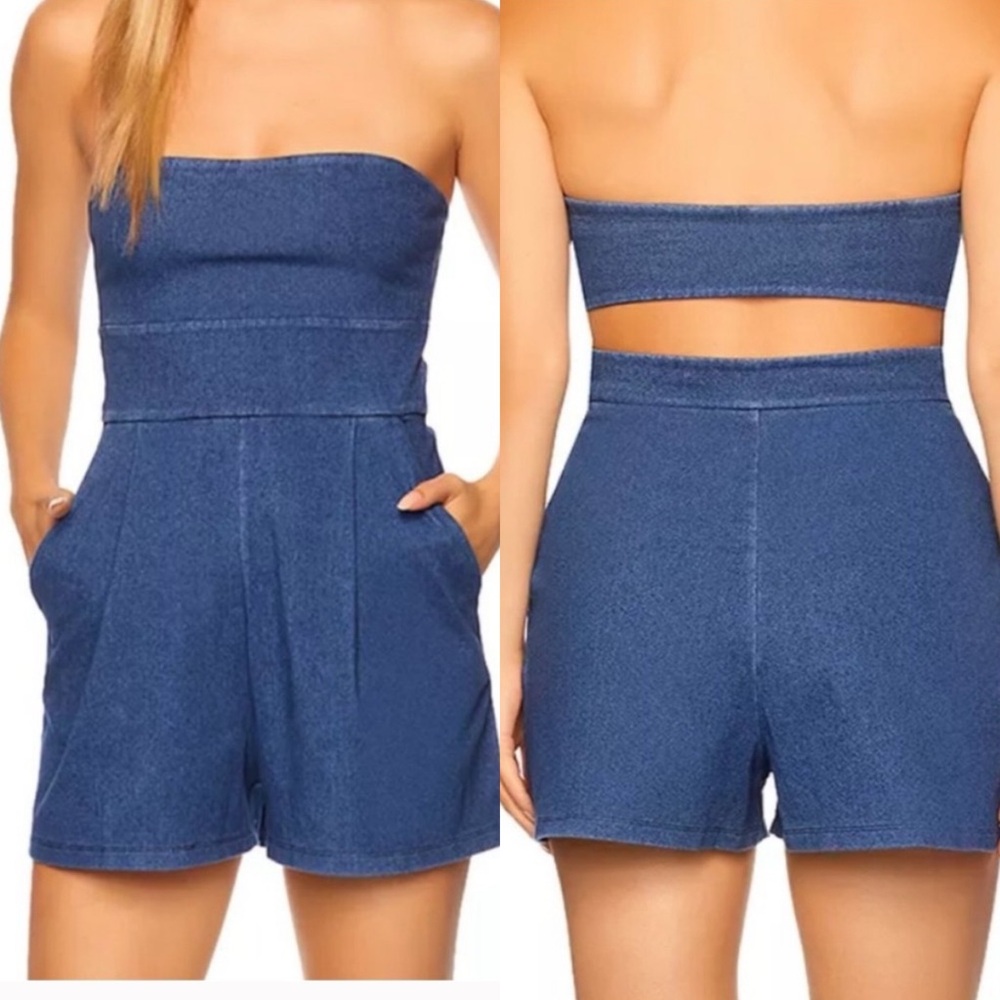 NWT Susana Monaco Denim Tube Romper in Light Denim. Size X-Small